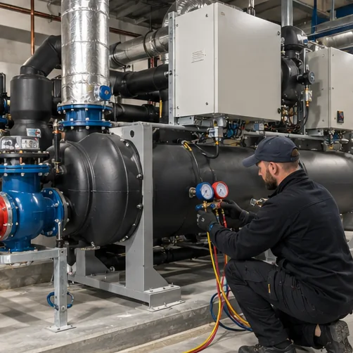 Servicing refrigeration equipment in a mechanical plant room