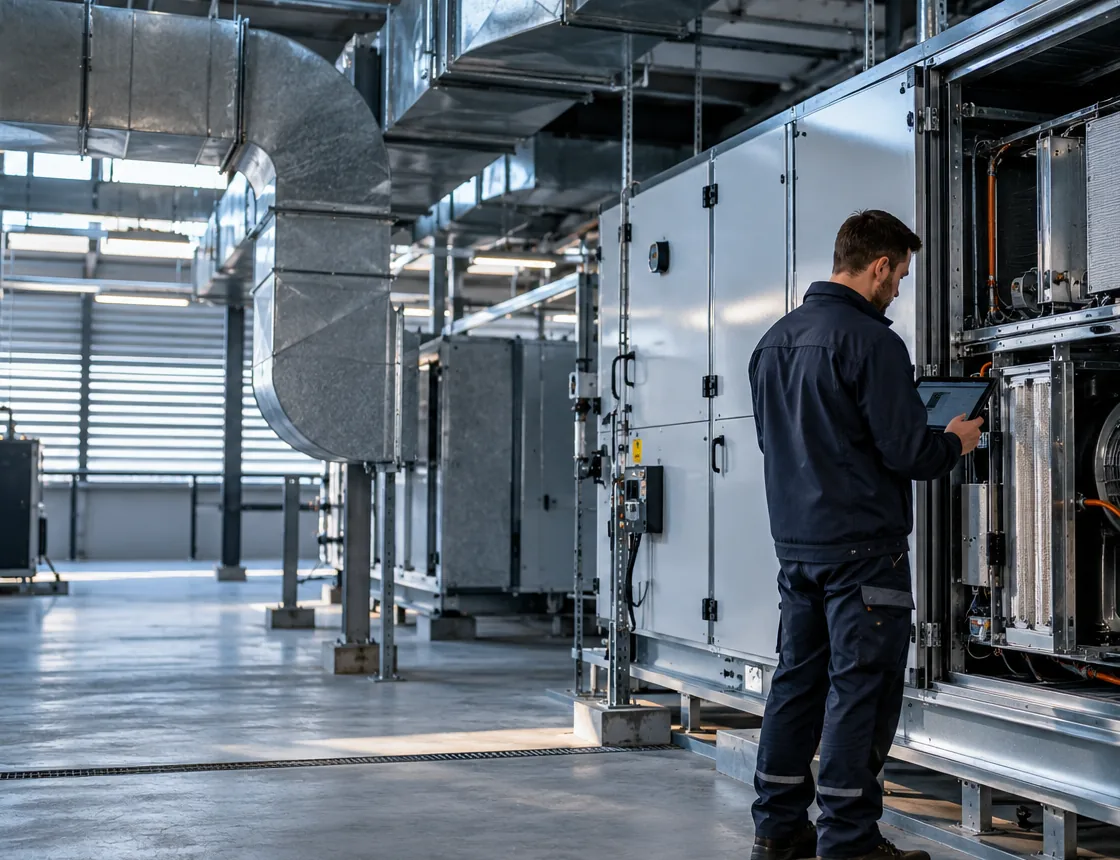 Air handling units and engineering equipment in a mechanical room